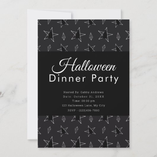 Sterne und Juwelen Black Halloween Dinner Party Einladung (Vorderseite)