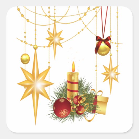 Sterne und Kerzen Quadratischer Aufkleber (Vorderseite)
