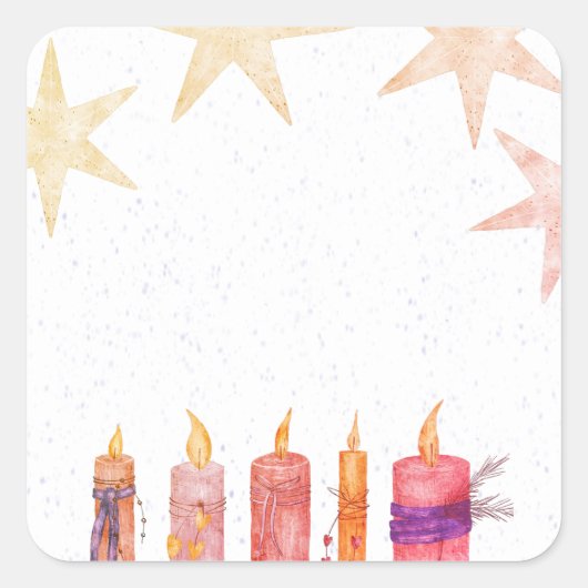 Sterne und Kerzen Quadratischer Aufkleber (Vorderseite)
