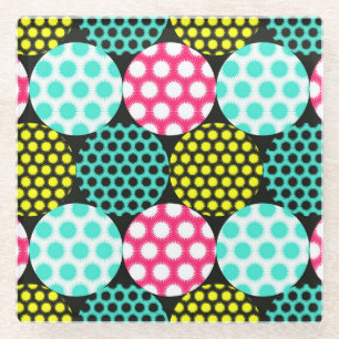Sterne und Kreise, bunte Pop. Glasuntersetzer