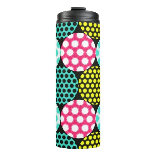 Sterne und Kreise, bunte Pop. Thermosbecher (Vorderseite)