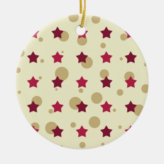 Sterne und Kreise Gold und Cranberry Keramik Ornament (Vorne)