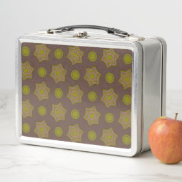 Sterne und Kreise in braun und grün Metall Brotdose