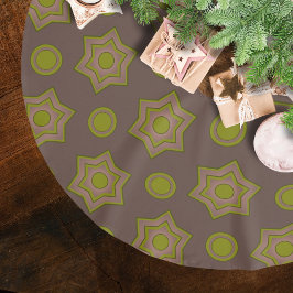 Sterne und Kreise in braun und grün Polyester Weihnachtsbaumdecke
