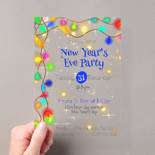 Sterne und Lichtgarland Neujahr 2026 Acryleinladungen