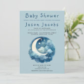 Sterne und Mond Baby Dusche blau Einladung (Stehend Vorderseite)