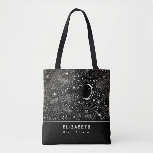 Sterne und Mond Starry Night Celestial Black Tasche (Vorderseite)