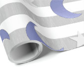 Sterne und Monde Grau und Blau Geschenkpapier (Rolleneckpunkt)