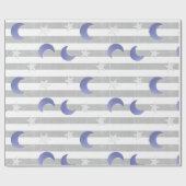 Sterne und Monde Grau und Blau Geschenkpapier (Flach)