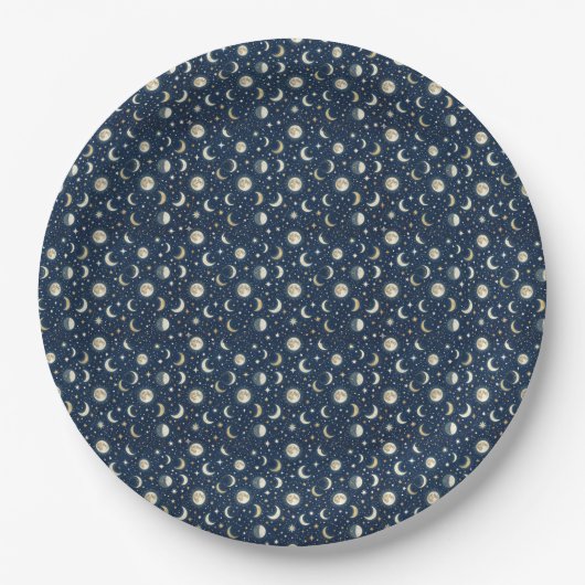 Sterne- und Mondmuster Pappteller (Vorderseite)