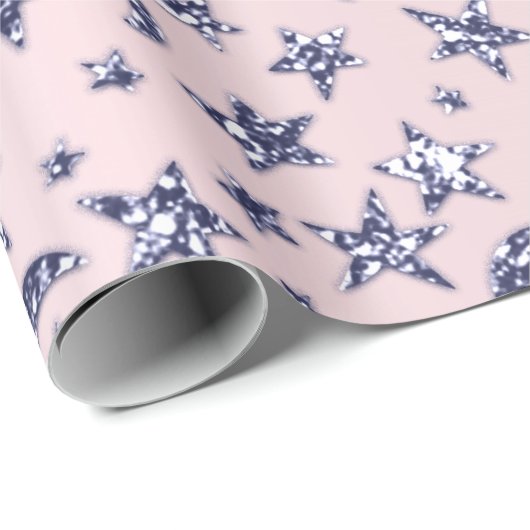 Sterne und Moon Pink Blue Navy Funkelnd Pastete Geschenkpapier (Rolleneckpunkt)