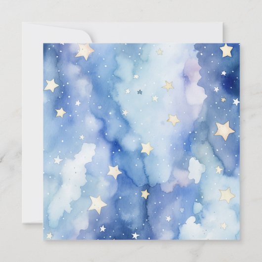 Sterne und Nachthimmel Babydusche blau Danke Einladung (Rückseite)