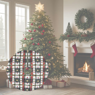 Sterne und Pfeile Weihnachten Kariert Polyester Weihnachtsbaumdecke