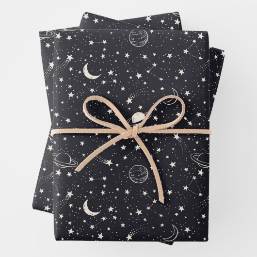 Sterne und Planeten Muster Geschenkpapier Set (Beispiel)