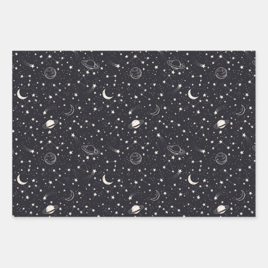 Sterne und Planeten Muster Geschenkpapier Set (Vorderseite)