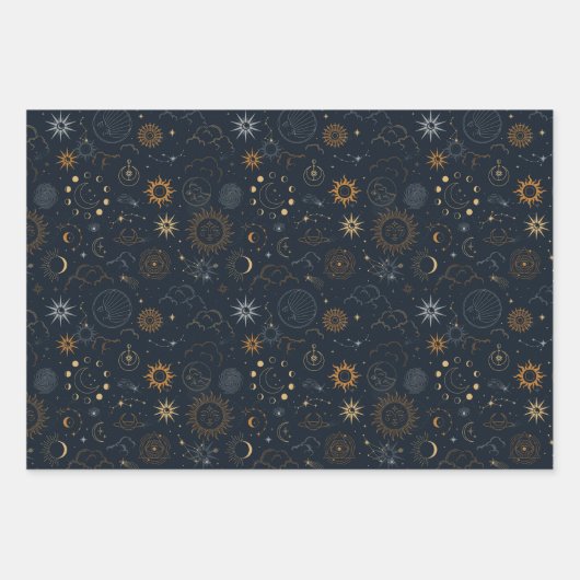Sterne und Planeten Muster Geschenkpapier Set (Vorderseite 3)