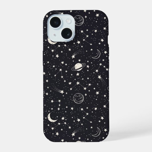 Sterne und Planeten Muster iPhone 15 Hülle (Rückseite)