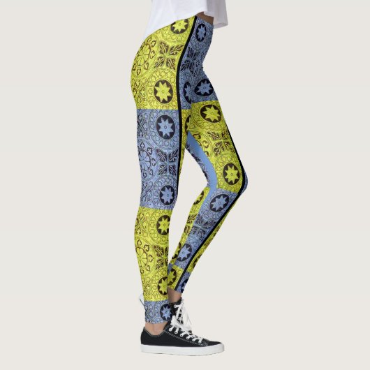 Sterne und Räder in blau und gelb Leggings (Rechts)