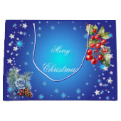 Sterne und rote Berries über Deep Blue Frohe Weihn Große Geschenktüte (Vorderseite)