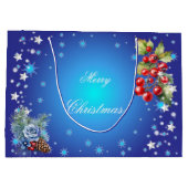 Sterne und rote Berries über Deep Blue Frohe Weihn Große Geschenktüte (Rückseite)