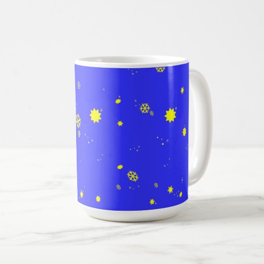 Sterne und Schneeflocken Schneesturm auf Royal Blu Kaffeetasse (VorderseiteRechts)