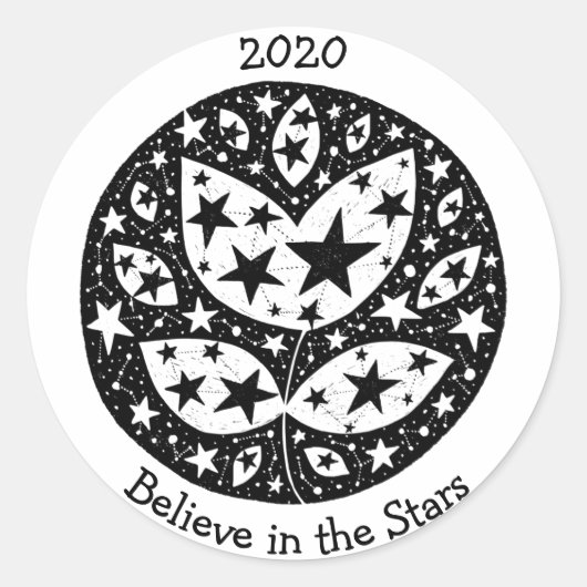 Sterne und Sternbilder Blume in Kosmos B/W Runder Aufkleber (Vorderseite)