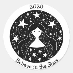 Sterne und Sternbilder Frauen-Göttin B/W Runder Aufkleber