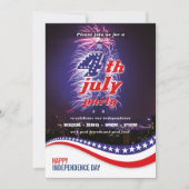Sterne und Streifen mit Feuerwerk 4. Juli Party Einladung (Vorderseite)