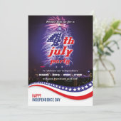 Sterne und Streifen mit Feuerwerk 4. Juli Party Einladung (Stehend Vorderseite)
