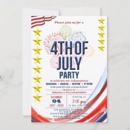 Sterne und Streifen mit Feuerwerk 4. Juli Party Einladung