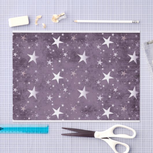 Sterne Weiß mit Lila Hintergrund Decoupage Seidenpapier (Handwerk)