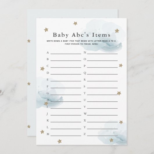 Sterne & Wolken Baby ABC Item Duschgel Blue Card Einladung (Vorne/Hinten)