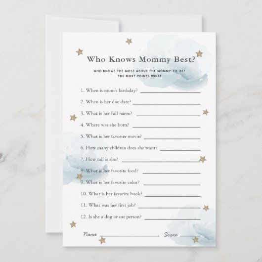 Sterne & Wolken, die Mama Duwer Game Blue Card ken Einladung (Vorderseite)