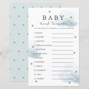 Sterne & Wolken Word Scramble Baby Dusche Blue Gam
