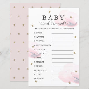 Sterne & Wolken Word Scramble Baby Dusche Pink Gam