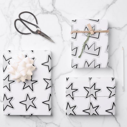 Sterne-Wrap-Papier Flachblatt-Set aus 3 Geschenkpapier Set (Vorderseite)