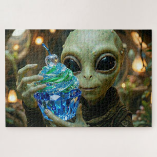 Sternen-Alien in Raumschiff Kristall-Cupcake Puzzle