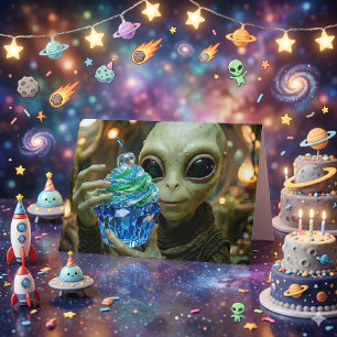 Sternen Alien Kristalliner Cupcake Geburtstag Karte