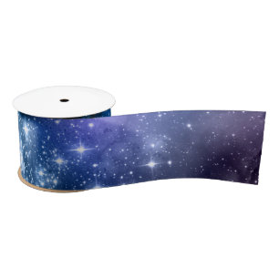 Sternen Galaxie Blau Nachthimmel Weiß Glitzern Mus Satinband