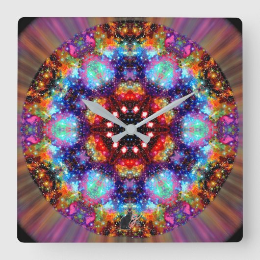 Sternen-Kaleidoskop Glanz Quadratische Wanduhr (Vorderseite)