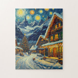 Sternen Nacht Bergdorf Weihnachten Puzzle