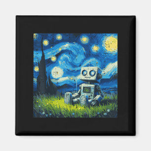 Sternen Nacht Roboter Lustige Malerei Kunst Meme K Magnet