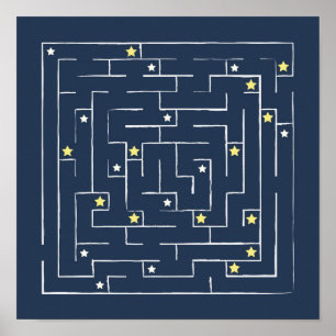 Sternen- und Weltraum-Labyrinth. Marine-Irrgarten. Poster