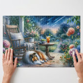 Sternenbalkon mit Gartenhäuschen Sheltie Traum Puzzle