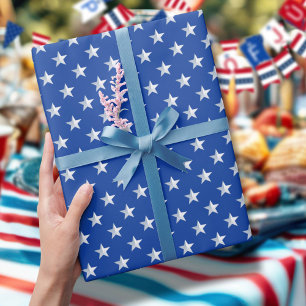 Sternenbanner-Silbersterne auf navyblauer American Geschenkpapier Set