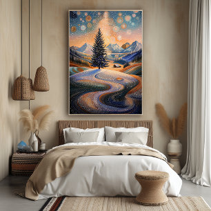 Sternenbaum im Winter im Pointillismus-Stil Poster