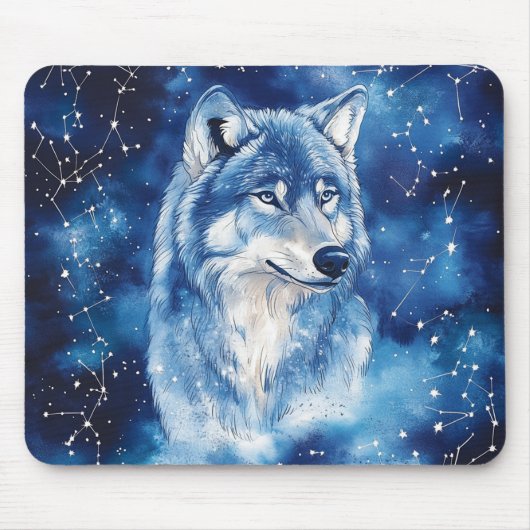 Sternenbegrenzte Blaue Wolf-Himmels-Konstellation Mousepad (Vorne)