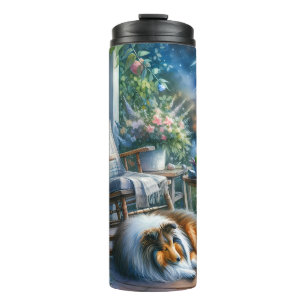 Sternenbepflanzter Gartenveranda Sheltie Traum Thermosbecher