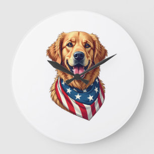 Sternenbesprenkeltes Golden Retriever Vintage T-Sh Große Wanduhr