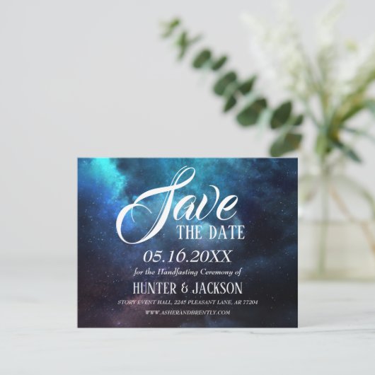 Sternenblauer Nebel Save the Date dunkel (Stehend Vorderseite)